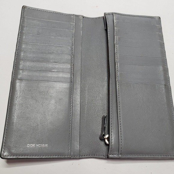 Dior Home Leather Wallet Gray Bifold Long Slim Unisex Checkbook Card Holder Logo - Picture 4 of 12